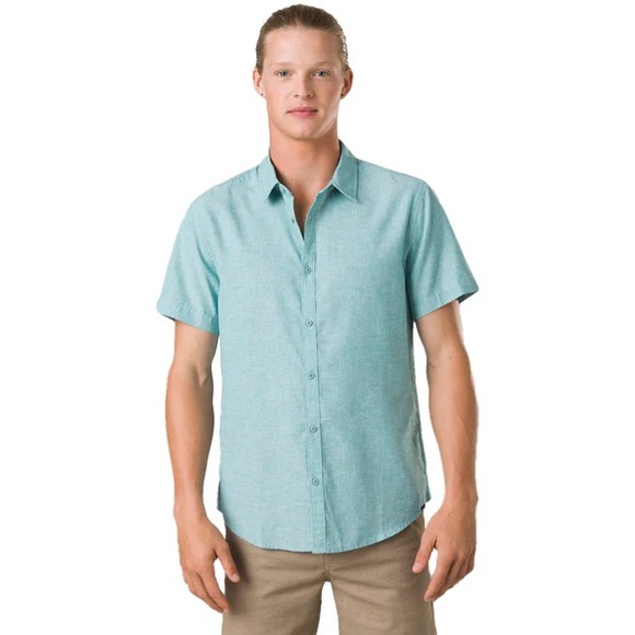 Prana mens 2XL XXL blue slim fit short sleeve Lindores button up shirt NWT - Picture 1 of 7